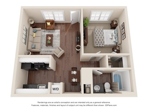Floor plan for 1 bed, 1 bath, 550 sqft